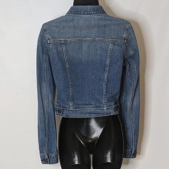 American Eagle Cropped Medium Blue Cotton Blend Denim Jacket Women's Size S/P - Picture 3 of 5